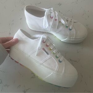 Rainbow Superga White Platform Sneakers